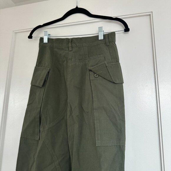 NWT LE Local European Cargo Maxi Skirt Raw Hem Side Slit Utility Pockets Olive - Picture 9 of 11